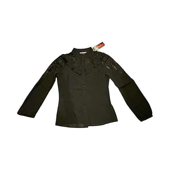 Jawbreaker Goth Black Lace Long Sleeve Blouse with lace print skulls. - Picture 2 of 10